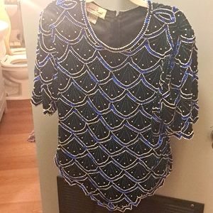 Stunning vintage Laurence Kazar beaded top, sz L